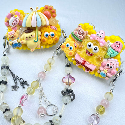 [Holiday Celebration] Kawaii Cream Gel and Glittering Rhinestones Mixes Styles Phone Clip with Phone Chain/Cross-body Chain