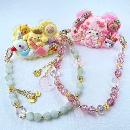 [Holiday Celebration] Kawaii Cream Gel and Glittering Rhinestones Mixes Styles Phone Clip with Phone Chain/Cross-body Chain