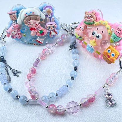 [Holiday Celebration] Kawaii Cream Gel and Glittering Rhinestones Mixes Styles Phone Clip with Phone Chain/Cross-body Chain