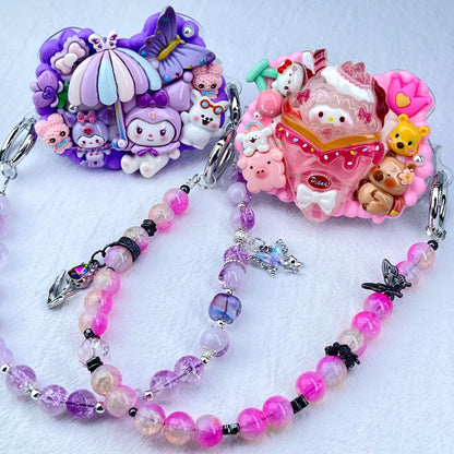 [Holiday Celebration] Kawaii Cream Gel and Glittering Rhinestones Mixes Styles Phone Clip with Phone Chain/Cross-body Chain