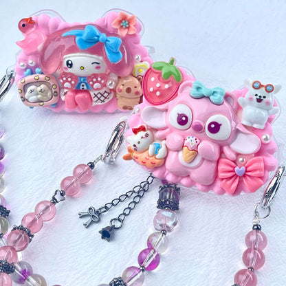 [Holiday Celebration] Kawaii Cream Gel and Glittering Rhinestones Mixes Styles Phone Clip with Phone Chain/Cross-body Chain