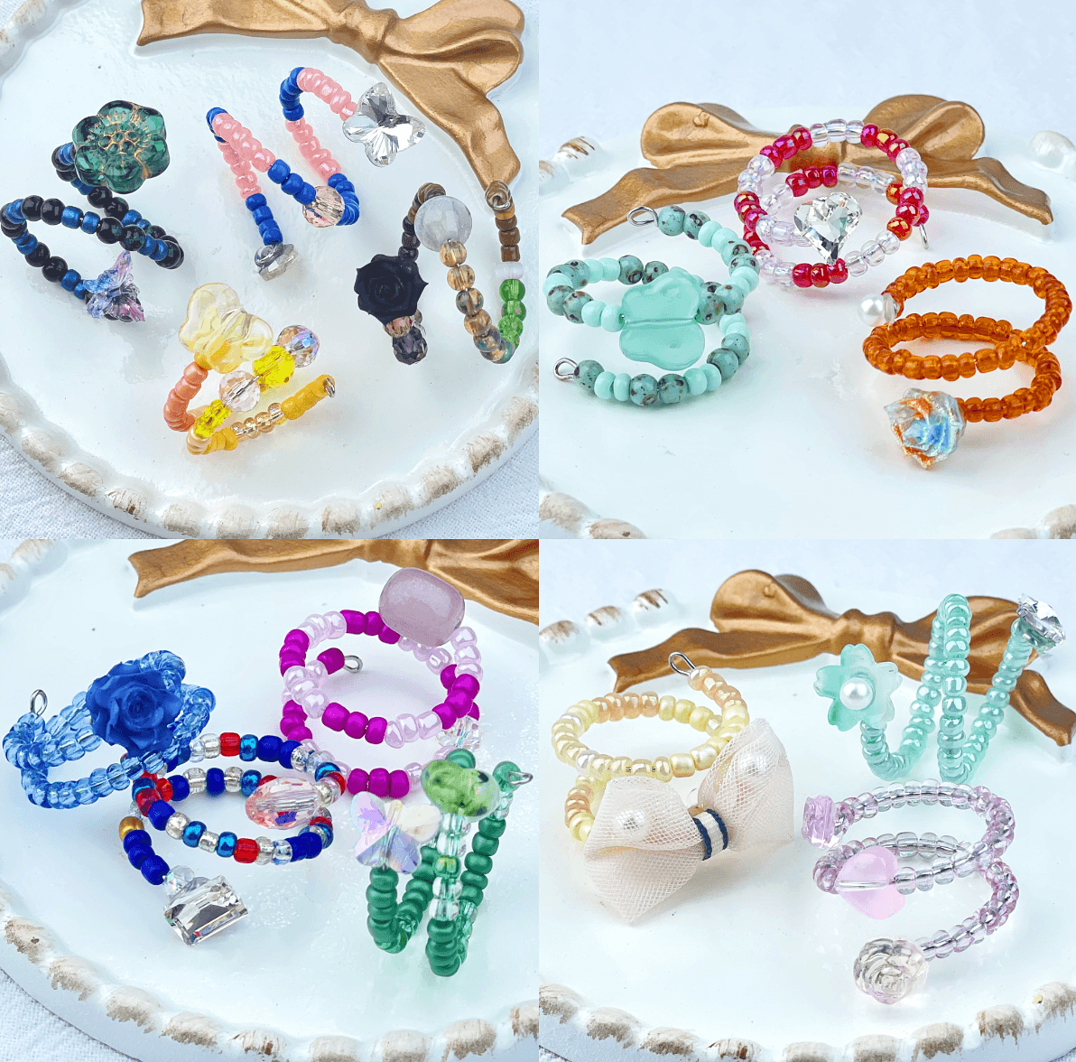 [Live Exclusive] Handmade Mini Beads Boho Button Style/Multi-Ring Mini Beads Style Rings