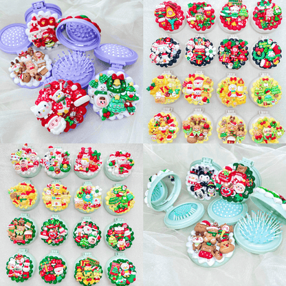 [Christmas 2025] Christmas Theme Kawaii Cute Convertible Foldable Mirror and Brush Combo Tool