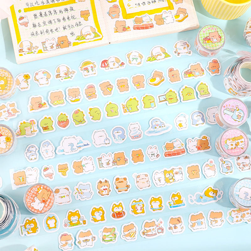 [LUMI SCOOP] 3 Rolls Cute Animal Design Stickers Transparent Tape-3CMx ...