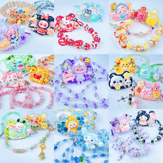 [New Arrival] Kawaii Cream Gel and Glittering Rhinestones Mixes Styles Phone Clip with Phone Chain/Cross-body Chain